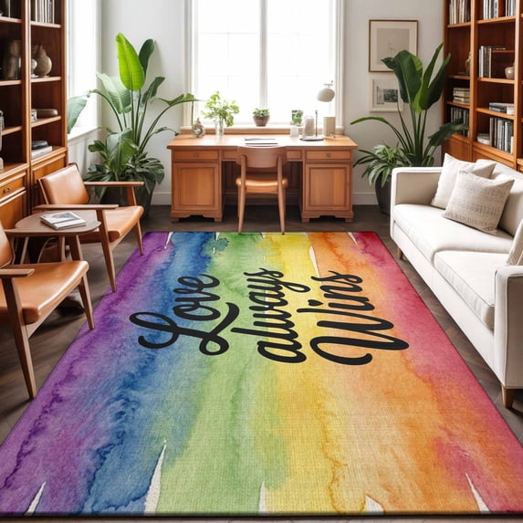 Area Rugs 2.7'x5', Colorful Striped Carpet Runner Indoor Outdoor Rugs Home Decor Aesthetic, Modern Abstract Rainbows Stripes Non Slip Mats Washable Accent Rug for Living Room Bedroom