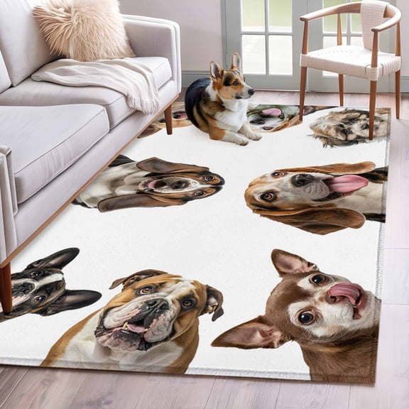Area Rugs 2.7'x5', Cute Dogs Carpet for Living Room Bedroom Dining Room, Animals Gypsies Bulldog Cattledogs Modern Art Throw Kitchen Rugs Non Slip Washable Rectangle Indoor Outdoor Rugs
