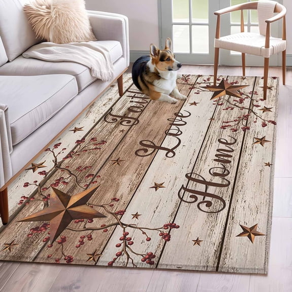 Area Rugs 2.7'x5', Farmhouse Carpet for Living Room Bedroom Dining Room, Vintage Country Texas Star Wooden Grain Throw Kitchen Rugs Non Slip Washable Rectangle Indoor Outdoor Rugs