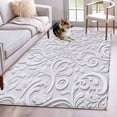 thumbnail image 1 of Area Rugs 2.7'x5', Floral Patterns Carpet for Living Room Bedroom Dining Room, Silver White Flowers Leaves Aesthetic Throw Kitchen Rugs Non Slip Washable Rectangle Indoor Outdoor Rugs, 1 of 8