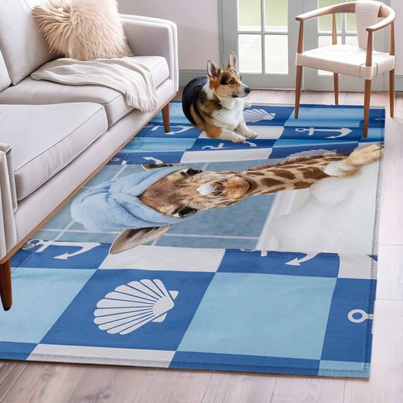 Area Rugs 2.7'x5', Funny Giraffe Carpet for Living Room Bedroom Dining Room, Cute Art Modern Lovely Animals on Showering Throw Kitchen Rugs Non Slip Washable Rectangle Indoor Outdoor Rugs