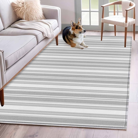 Area Rugs 2.7'x5', Gray Stripes Carpet for Living Room Bedroom Dining Room, Vintage Minimalist Lines Texture Throw Kitchen Rugs Non Slip Washable Rectangle Indoor Outdoor Rugs