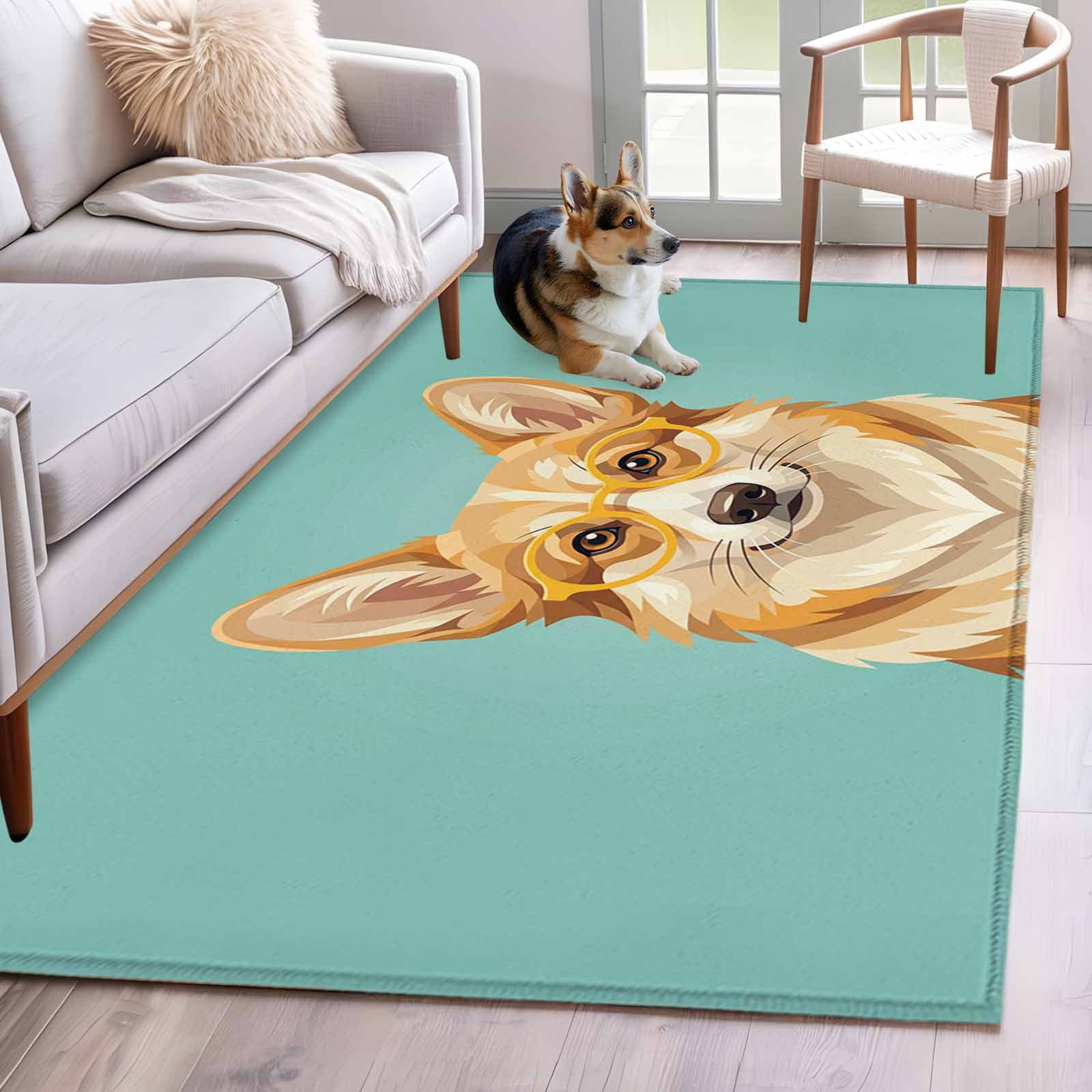 Sleeping Dog Rug Area Rugs 2.7'x5', Green Dog Carpet for Living Room Bedroom Dining Room ...