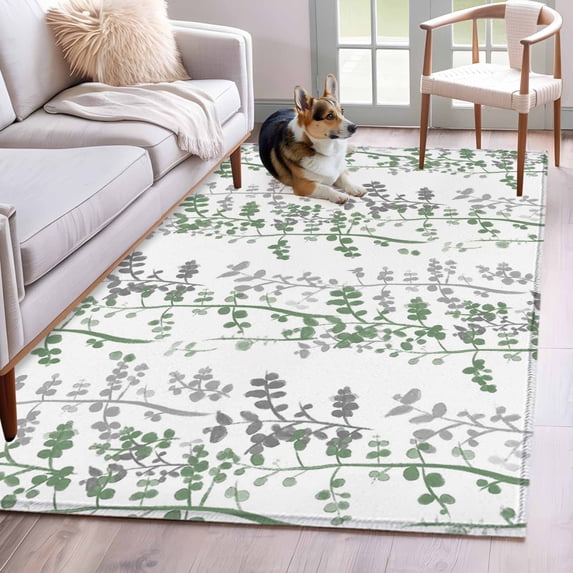 Area Rugs 2.7'x5', Green Grey Botanical Carpet for Living Room Bedroom Dining Room, Spring Floral Summer Farmhouse Throw Kitchen Rugs Non Slip Washable Rectangle Indoor Outdoor Rugs