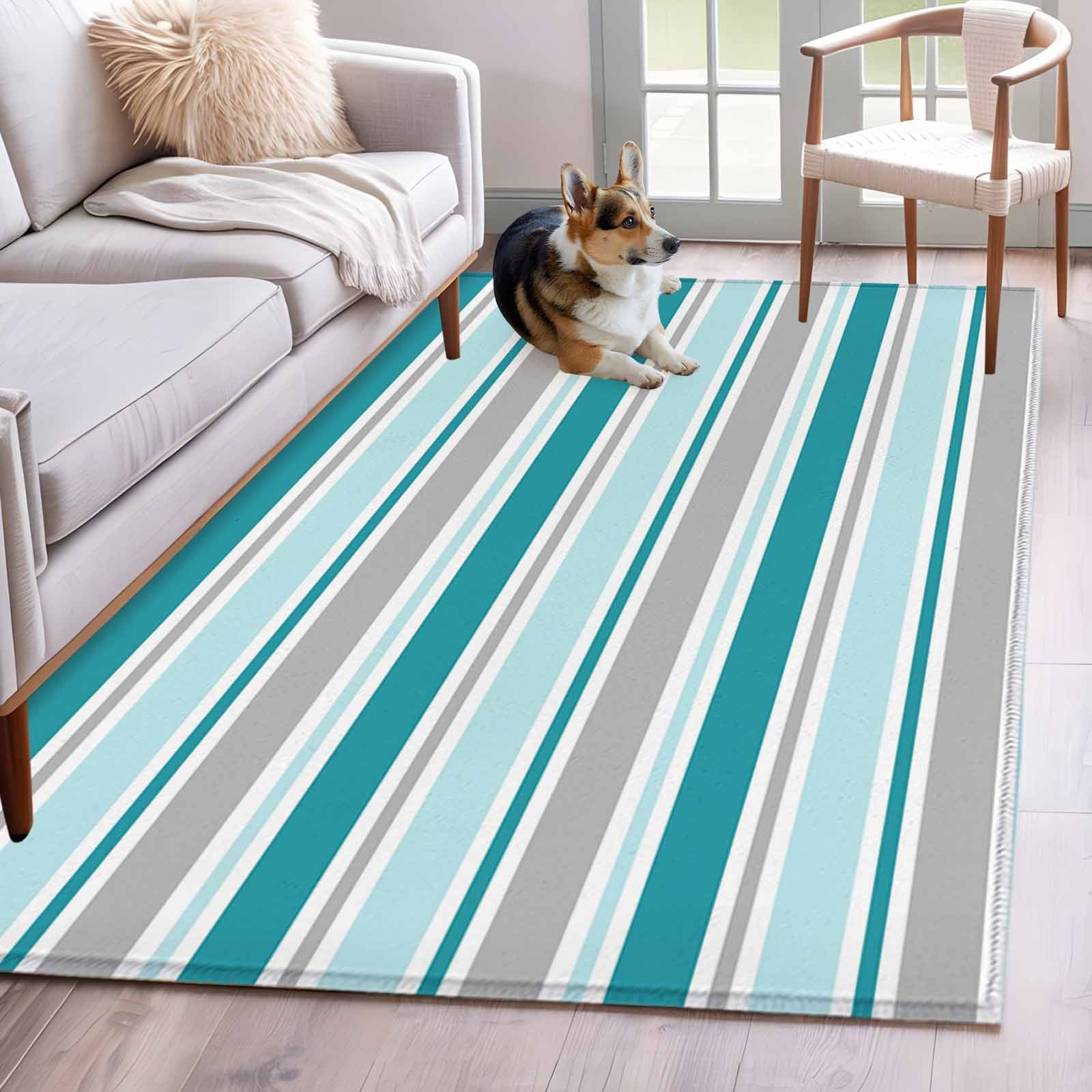 Area Rugs 2.7'x5', Grey Blue Striped Carpet for Living Room Bedroom ...