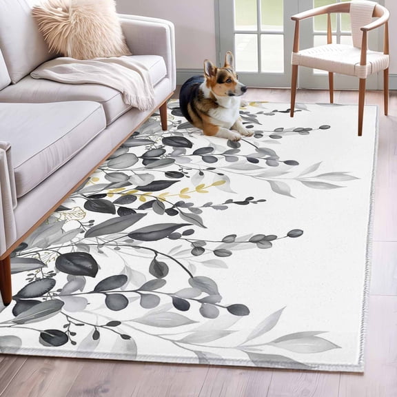 Area Rugs 2.7'x5', Grey Eucalyptus Carpet for Living Room Bedroom Dining Room, Watercolor Spring Weeping Botanical Throw Kitchen Rugs Non Slip Washable Rectangle Indoor Outdoor Rugs