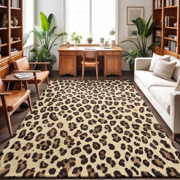 Area Rugs 2.7'x5', Leopard Carpet Runner Indoor Outdoor Rugs Home Decor Aesthetic, Brown Black Beige Modern Abstract Impressionist Non Slip Mats Washable Accent Rug for Living Room Bedroom