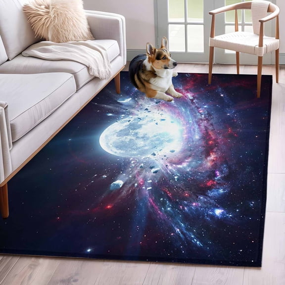 Area Rugs 2.7'x5', Moon Explosion Carpet for Living Room Bedroom Dining Room, Modern Abstract Art Galaxy Universe Throw Kitchen Rugs Non Slip Washable Rectangle Indoor Outdoor Rugs