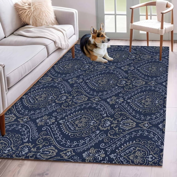 Area Rugs 2.7'x5', Navy Blue Carpet for Living Room Bedroom Dining Room, Boho Vintage Ethnic Tribe Abstract Art Throw Kitchen Rugs Non Slip Washable Rectangle Indoor Outdoor Rugs