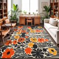 thumbnail image 1 of Area Rugs 2.7'x5', Orange Yellow Black Carpet Runner Indoor Outdoor Rugs Home Decor Aesthetic, Botanical Tropical Leaf Summer Non Slip Mats Washable Accent Rug for Living Room Bedroom, 1 of 8