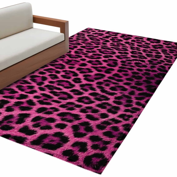 Area Rugs 2.7'x5' Pink Leopard Print Washable Area Rugs Non-Slip Indoor Floor Mats Carpet for Living Room Bedroom Dining Room