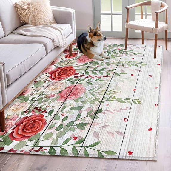 Area Rugs 2.7'x5', Pink Spring Floral Carpet for Living Room Bedroom Dining Room, Weeping Romantic Flowers Wooden Throw Kitchen Rugs Non Slip Washable Rectangle Indoor Outdoor Rugs
