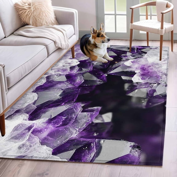 Area Rugs 2.7'x5', Purple Black Geometric Carpet for Living Room Bedroom Dining Room, Modern Abstract Crystals Artwork Throw Kitchen Rugs Non Slip Washable Rectangle Indoor Outdoor Rugs