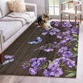 thumbnail image 1 of Area Rugs 2.7'x5', Purple Flowers Carpet for Living Room Bedroom Dining Room, Butterfly Spring Floral Wooden Farmhouse Throw Kitchen Rugs Non Slip Washable Rectangle Indoor Outdoor Rugs, 1 of 8