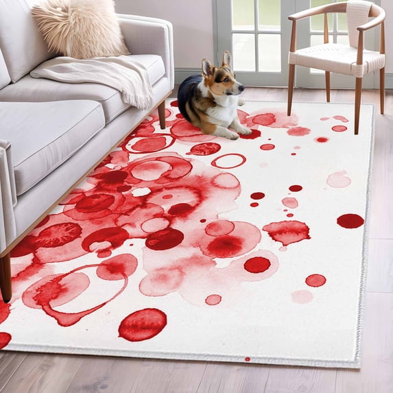 Area Rugs 2.7'x5', Red Gradient Carpet for Living Room Bedroom Dining Room, Abstract Polka Dots Vintage Modern Art Throw Kitchen Rugs Non Slip Washable Rectangle Indoor Outdoor Rugs