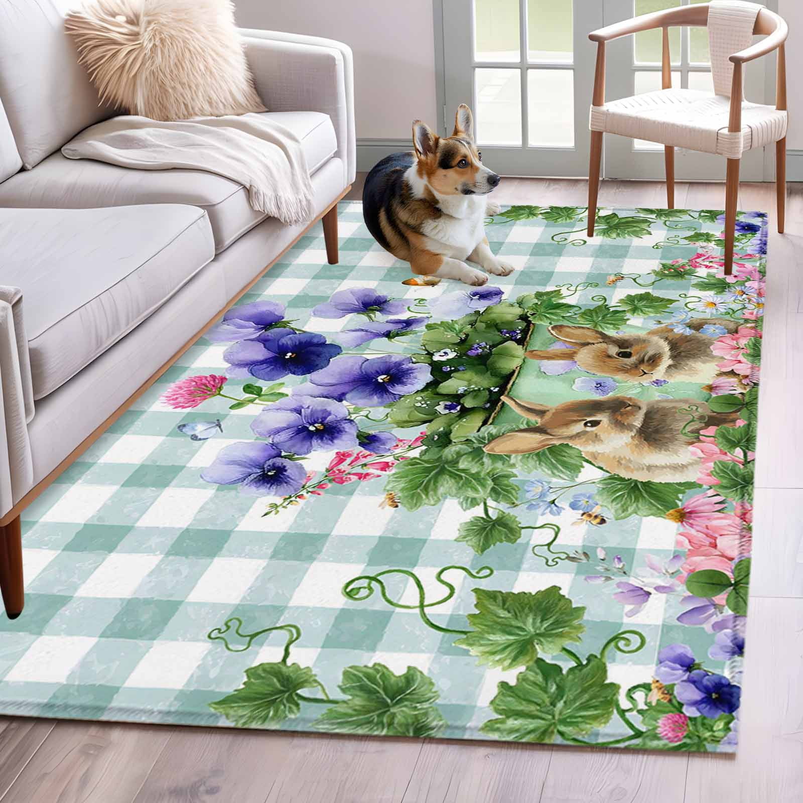 Teal Rug Kitchen Area Rugs 2.7'x5', Spring Easter Carpet for Living Room Bedroom Dining ...