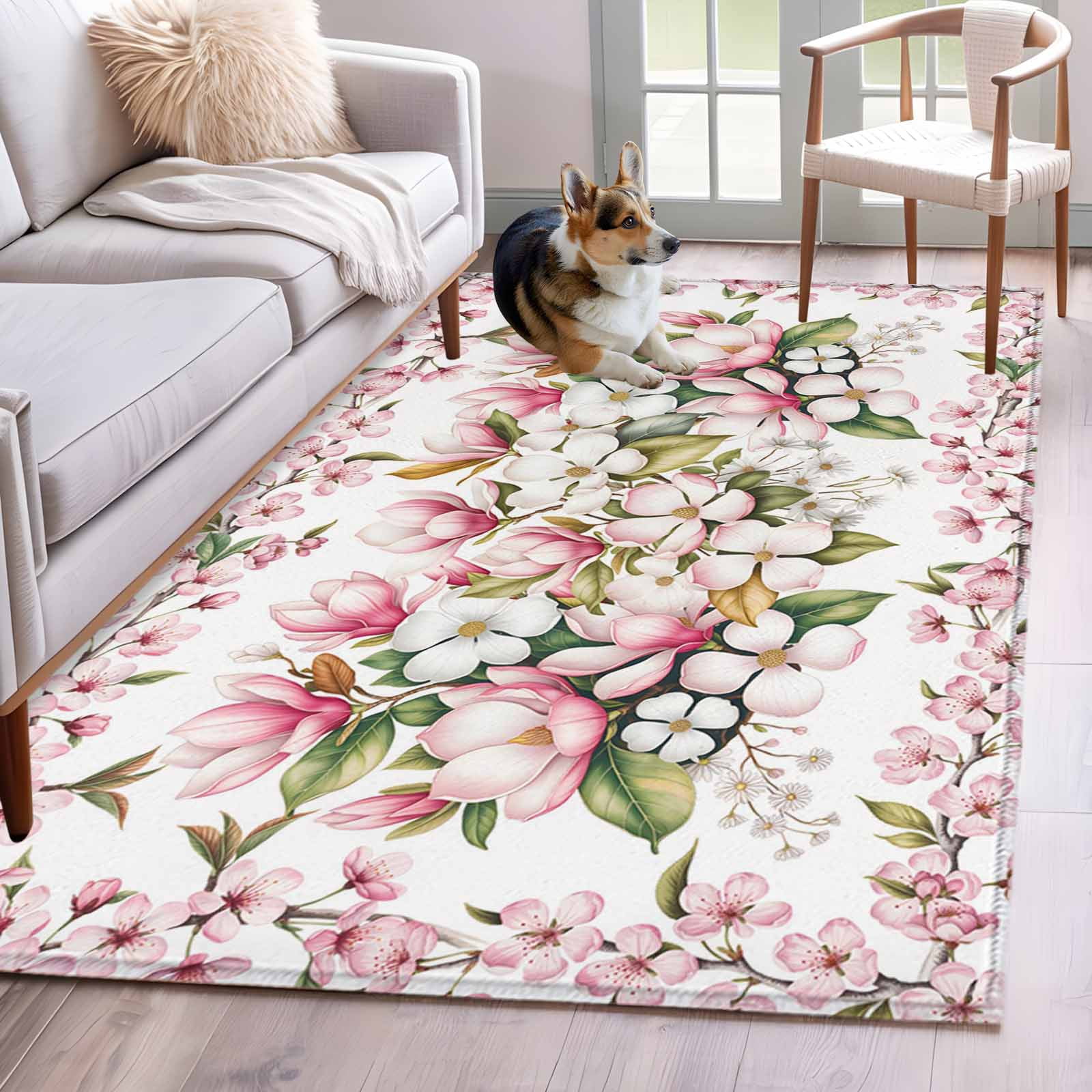 Area Rugs 2.7'x5', Spring Floral Carpet for Living Room Bedroom Dining ...