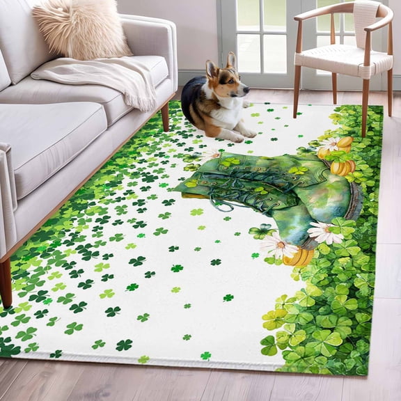 Area Rugs 2.7'x5', St. Patrick's Day Carpet for Living Room Bedroom Dining Room, Farmhouse Green Boots Daisy Clovers Throw Kitchen Rugs Non Slip Washable Rectangle Indoor Outdoor Rugs