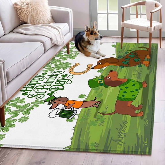 Area Rugs 2.7'x5', St. Patrick's Day Carpet for Living Room Bedroom Dining Room, Green Lucky Clovers Dog Throw Kitchen Rugs Non Slip Washable Rectangle Indoor Outdoor Rugs
