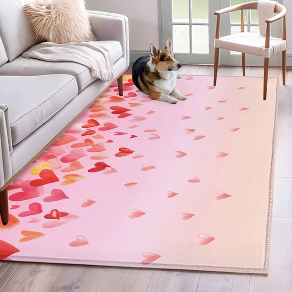 Area Rugs 2.7'x5', Valentine's Day Carpet for Living Room Bedroom Dining Room, Ombre Pink Loves Boho Modern Minimalist Throw Kitchen Rugs Non Slip Washable Rectangle Indoor Outdoor Rugs