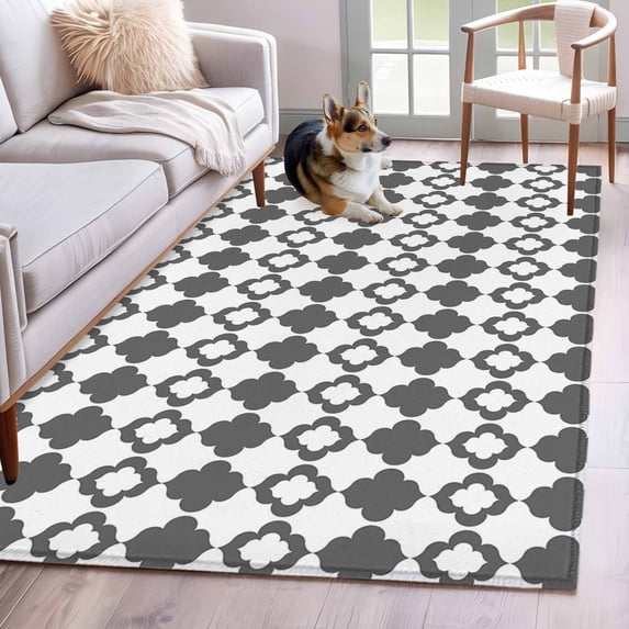 Area Rugs 2.7'x5', Vintage Bohemia Carpet for Living Room Bedroom Dining Room, Abstract Geometric Art Simple Boho Dark Gray Throw Kitchen Rugs Non Slip Washable Rectangle Indoor Outdoor Rugs