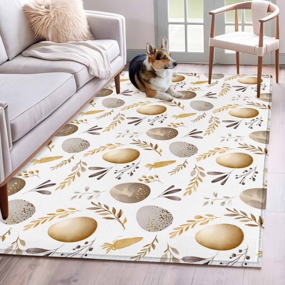 Area Rugs 2.7'x5', Vintage Easter Eggs Carpet for Living Room Bedroom Dining Room, Spring Botanical Leaves Throw Kitchen Rugs Non Slip Washable Rectangle Indoor Outdoor Rugs