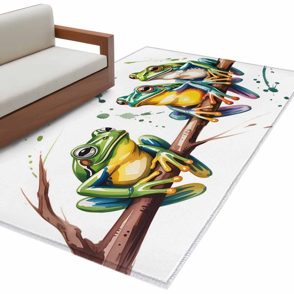 Area Rugs 2.7'x5' Watercolor Frog Washable Area Rugs Non-Slip Indoor Floor Mats Carpet for Living Room Bedroom Dining Room
