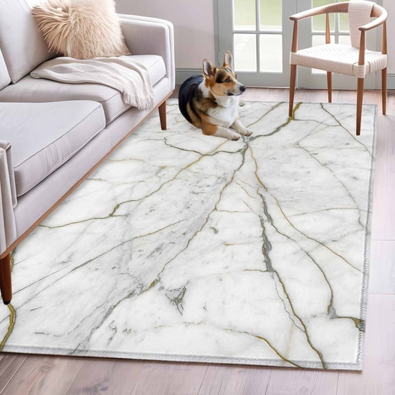 Area Rugs 2.7'x5', White Marble Carpet for Living Room Bedroom Dining Room, Modern Abstract Art Ink Painting Throw Kitchen Rugs Non Slip Washable Rectangle Indoor Outdoor Rugs