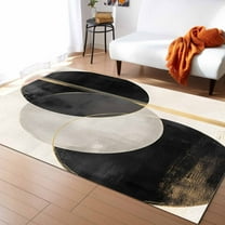 Area Rugs 2.7x5 Ft Abstract Art Black Gold Circle Moon Stripe Mottled Geometric Non-Slip Washable Rug Indoor Rug Floor Mats Non Shedding Carpet for Living Room Bedroom Dining Room Home Decor