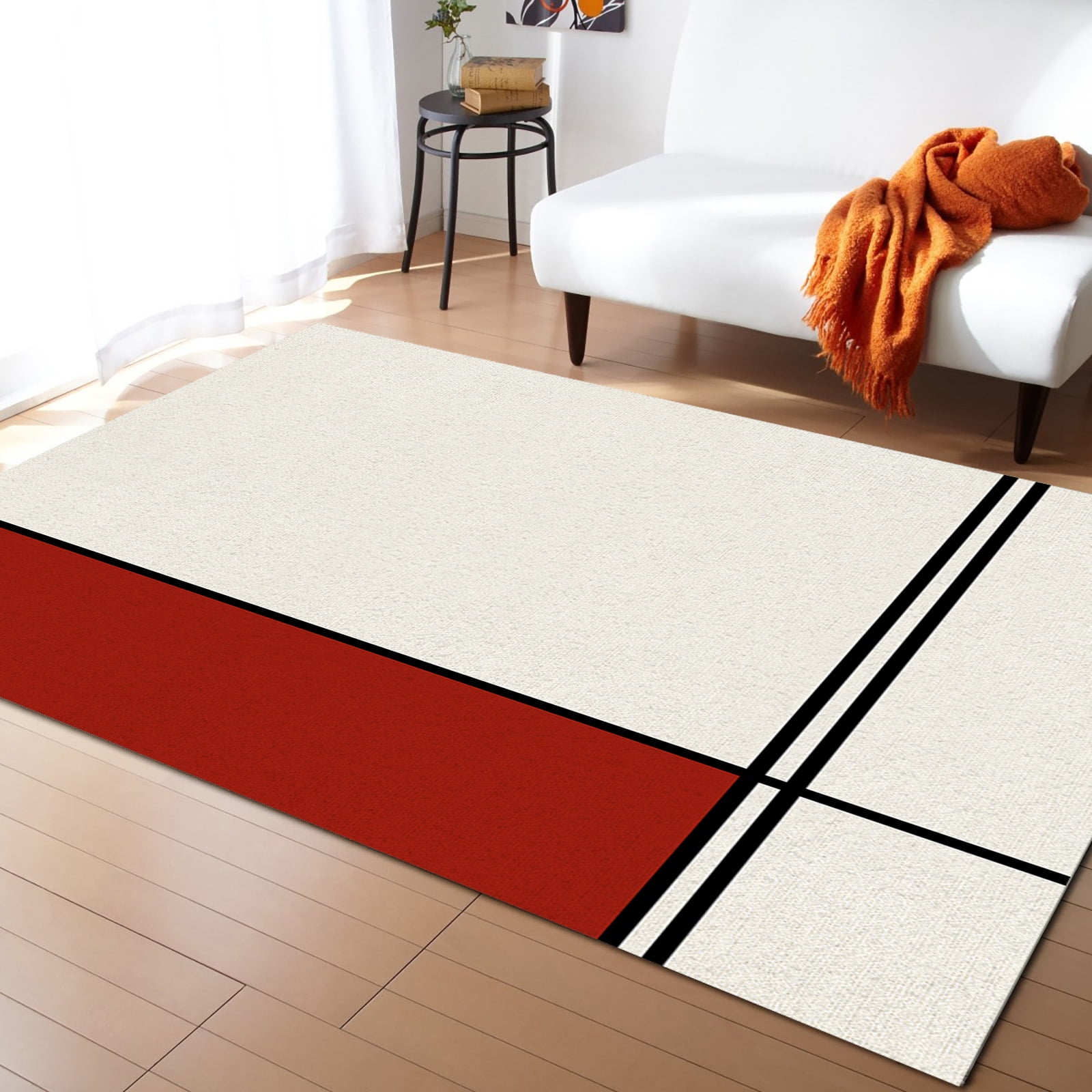 Area Rugs 2.7x5 Ft Abstract Gemoetric Art Red Color Block Non-Slip ...