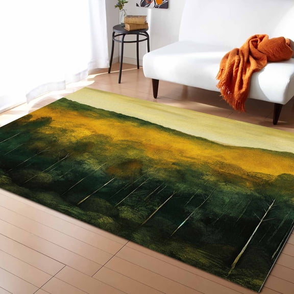 Area Rugs 2.7x5 Ft Beautiful Forest Forest Oil Painting Non-Slip Washable Rug Indoor Rug Floor Mats Non Shedding Carpet for Living Room Bedroom Dining Room Home Decor