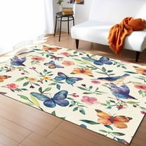 Area Rugs 2.7x5 Ft Blue Birds Butterfly Flowers Leaves Pattern Non-Slip Washable Rug Indoor Rug Floor Mats Non Shedding Carpet for Living Room Bedroom Dining Room Home Decor