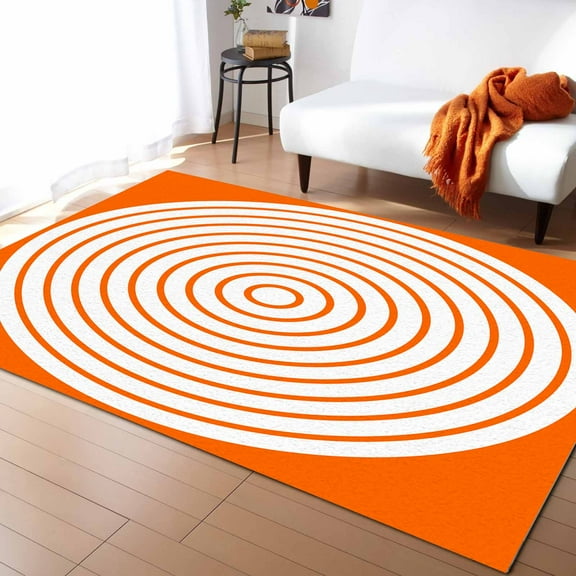 Area Rugs 2.7x5 Ft Geometric Circles White and Orange Stripes Non-Slip Washable Rug Indoor Rug Floor Mats Non Shedding Carpet for Living Room Bedroom Dining Room Home Decor