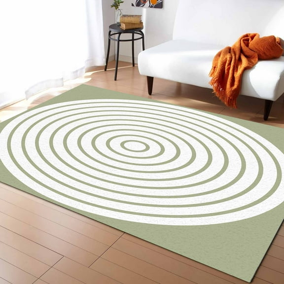 Area Rugs 2.7x5 Ft Geometric Circles White and Sage Green Stripes Non-Slip Washable Rug Indoor Rug Floor Mats Non Shedding Carpet for Living Room Bedroom Dining Room Home Decor