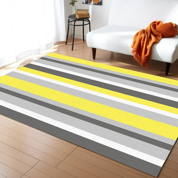 Area Rugs 2.7x5 Ft Geometric Stripes Yellow Grey Non-Slip Washable Rug Indoor Rug Floor Mats Non Shedding Carpet for Living Room Bedroom Dining Room Home Decor