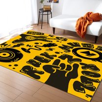 Area Rugs 2.7x5 Ft Rock Guitar Microphone Graffiti Yellow Non-Slip Washable Rug Indoor Rug Floor Mats Non Shedding Carpet for Living Room Bedroom Dining Room Home Decor