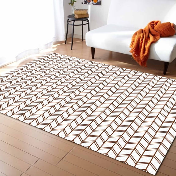 Area Rugs 2.7x5 Ft Striped Abstract Chevron Pattern Brown Line Non-Slip Washable Rug Indoor Rug Floor Mats Non Shedding Carpet for Living Room Bedroom Dining Room Home Decor