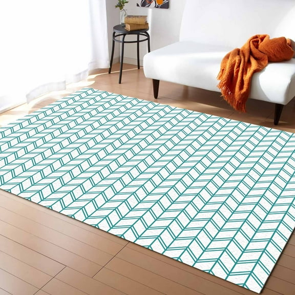 Area Rugs 2.7x5 Ft Striped Abstract Chevron Pattern Teal Green Line Non-Slip Washable Rug Indoor Rug Floor Mats Non Shedding Carpet for Living Room Bedroom Dining Room Home Decor