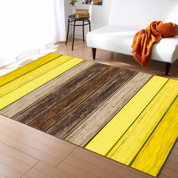 Area Rugs 2.7x5 Ft Yellow Brown Gradient Rustic Wood Grain Texture Non-Slip Washable Rug Indoor Rug Floor Mats Non Shedding Carpet for Living Room Bedroom Dining Room Home Decor