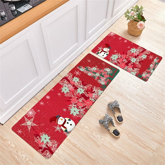 Area Rugs,2 Piece Non Slip Kitchen Mat Runner Rug Set Doormat Merry Christmas Snowman Door Mats Rubber Backing Carpet Indoor Floor Mat