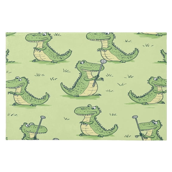 Area Rugs 23.62"x35.43" Soft Non-Slip Door Mat Machine Washable Entryway Rug for Bedroom Kitchen Cartoon Alligators Playing Golf