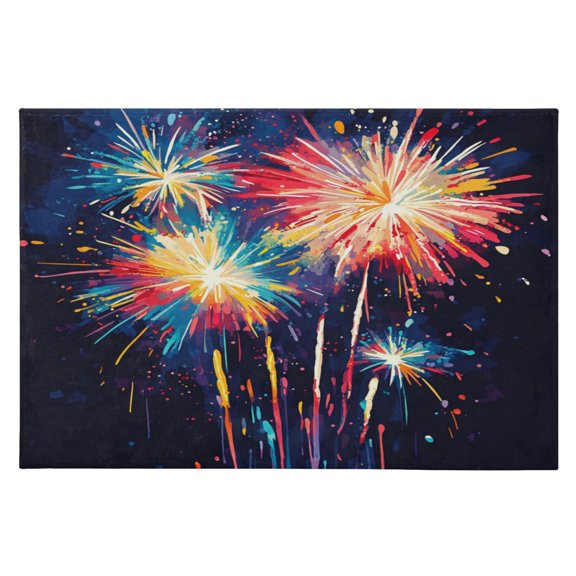 Area Rugs 23.62"x35.43" Soft Non-Slip Door Mat Machine Washable Entryway Rug for Bedroom Kitchen Figure Of Colorful Fireworks