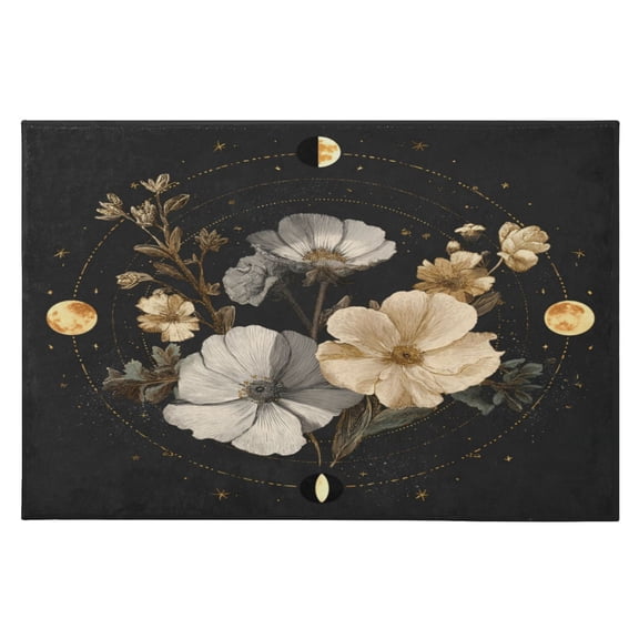Area Rugs 23.62"x35.43" Soft Non-Slip Door Mat Machine Washable Entryway Rug for Bedroom Kitchen Moon Phases with Flowers and Stars