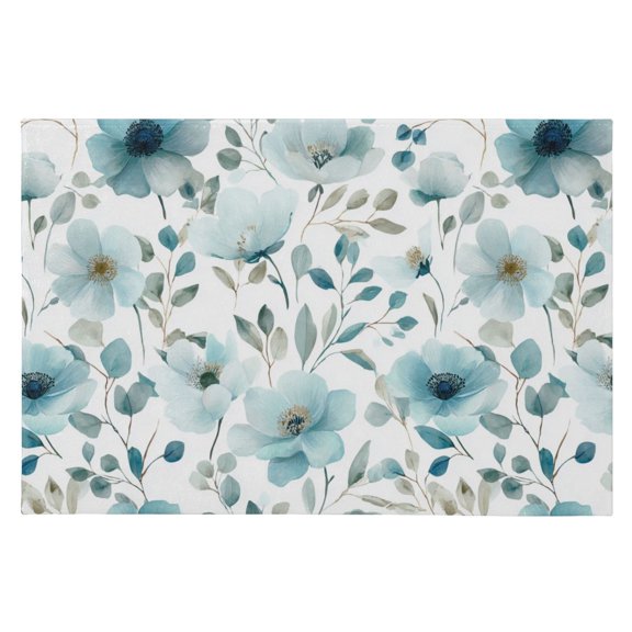 Area Rugs 23.62"x35.43" Soft Non-Slip Door Mat Machine Washable Entryway Rug for Bedroom Kitchen Pastel Blue Flowers Pattern