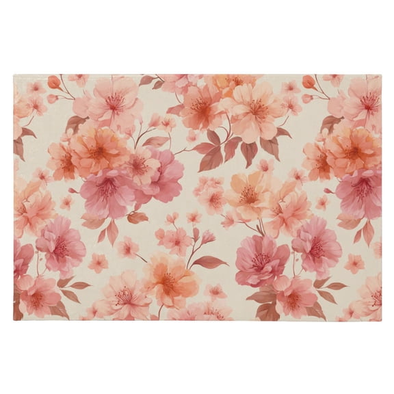 Area Rugs 23.62"x35.43" Soft Non-Slip Door Mat Machine Washable Entryway Rug for Bedroom Kitchen Peach Floral Elements