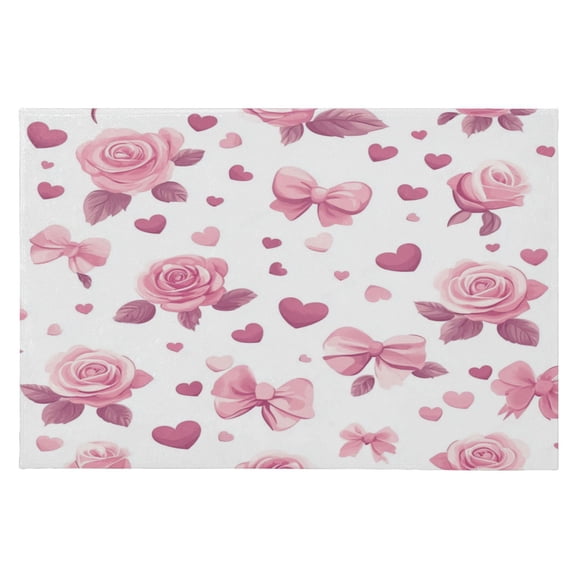Area Rugs 23.62"x35.43" Soft Non-Slip Door Mat Machine Washable Entryway Rug for Bedroom Kitchen Pink Roses and Bows
