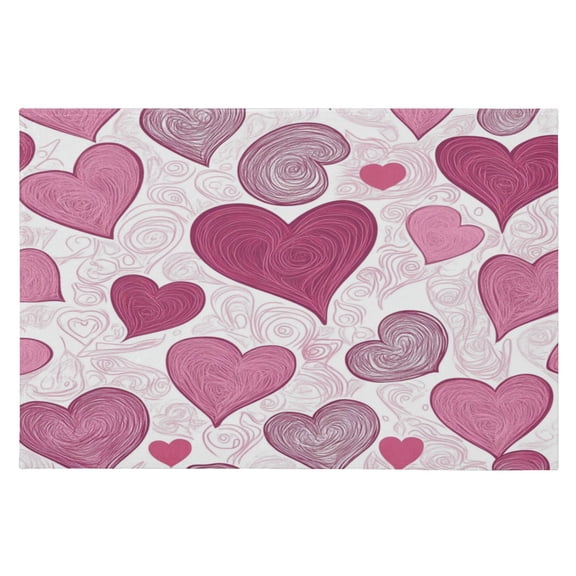 Area Rugs 23.62"x35.43" Soft Non-Slip Door Mat Machine Washable Entryway Rug for Bedroom Kitchen Pink and Maroon Hearts