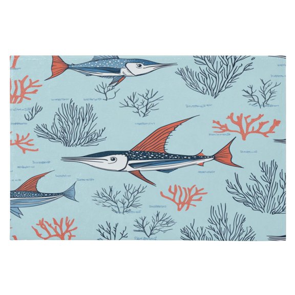 Area Rugs 23.62"x35.43" Soft Non-Slip Door Mat Machine Washable Entryway Rug for Bedroom Kitchen Sailfish and Coral Reef Pattern