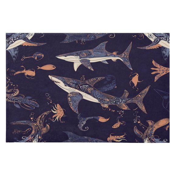 Area Rugs 23.62"x35.43" Soft Non-Slip Door Mat Machine Washable Entryway Rug for Bedroom Kitchen Sharks and Fish Pattern