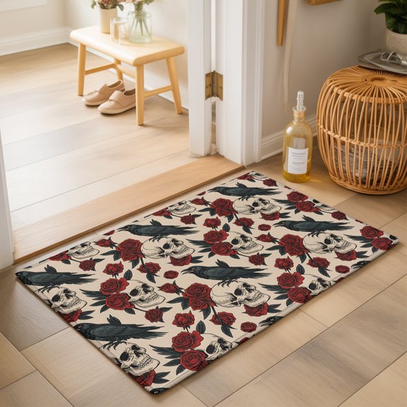 Area Rugs 2x3,Abstract Skull Crow Red Flower Non Slip Washable Rug Indoor Carpet Soft Floor Rugs for Home Living Room Bedroom Dining Room Office